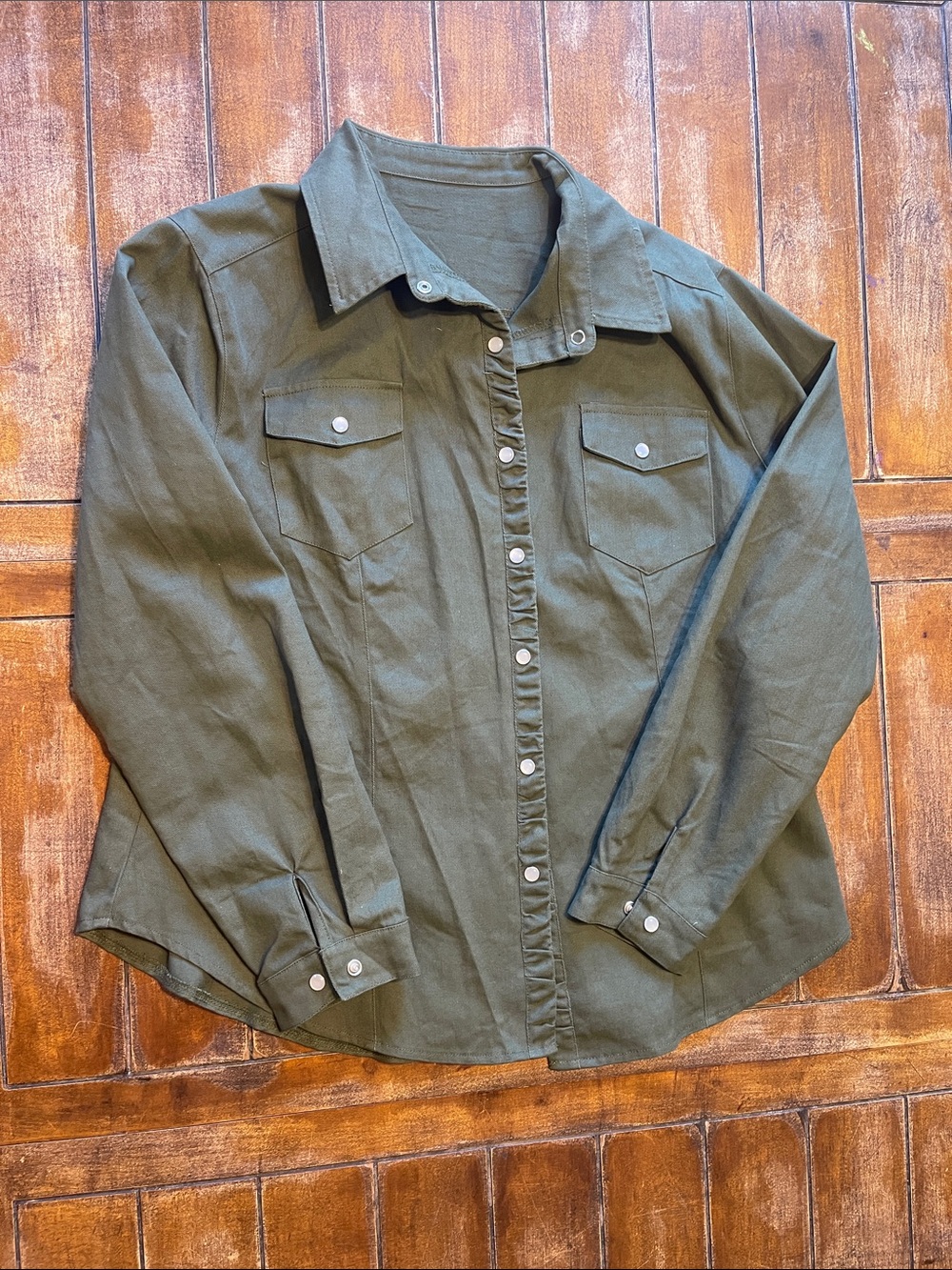 Olive Green Button-Up Shirt jacket